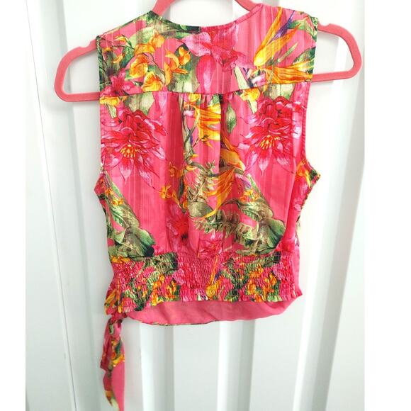Cupcakes & Cashmere Womens Top Blouse Wrap Tropical Floral XS Pink - Picture 7 of 8